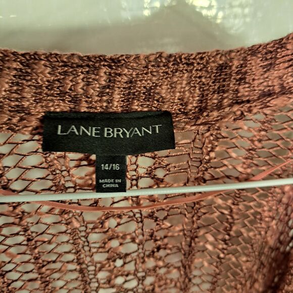 Lane Bryant Open Knit Crochet Cardigan Dusty Rose Pink Women's Size 14/16 - Picture 4 of 6